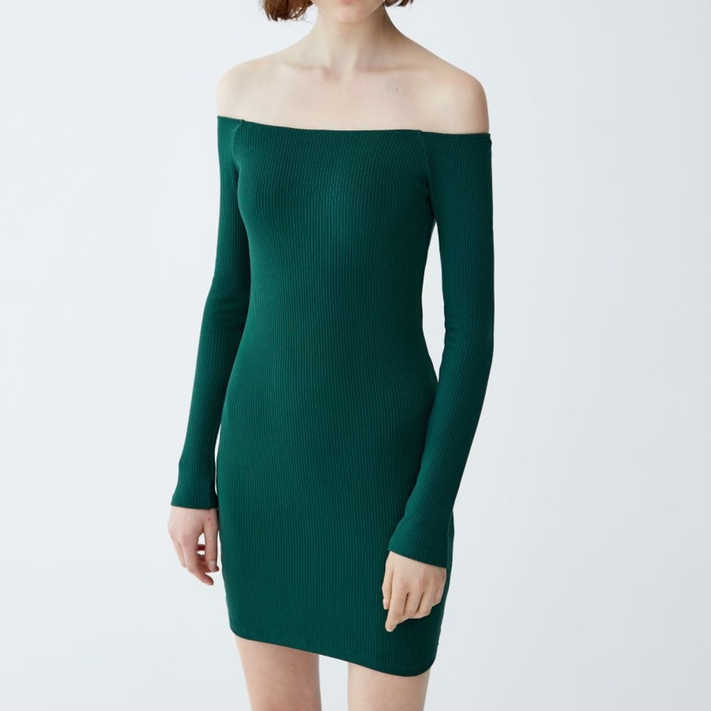 Pull&Bear Ribbed boatneck dress, emerald green